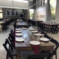 8 ft. Farm Table & Black Garden Chairs