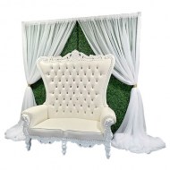 Boxwood Hedge Wall, White Sheer Drape & White Throne