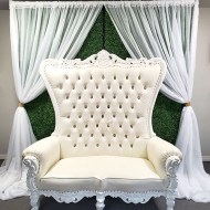 Boxwood Hedge Wall, White Sheer Drape & White Throne