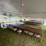 Farm Tables, Cross Back Chairs, Dance Floor & Tent